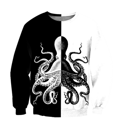 Premium Unisex Hoodie Black And White Kraken Octopus King of The Seven Seas ML