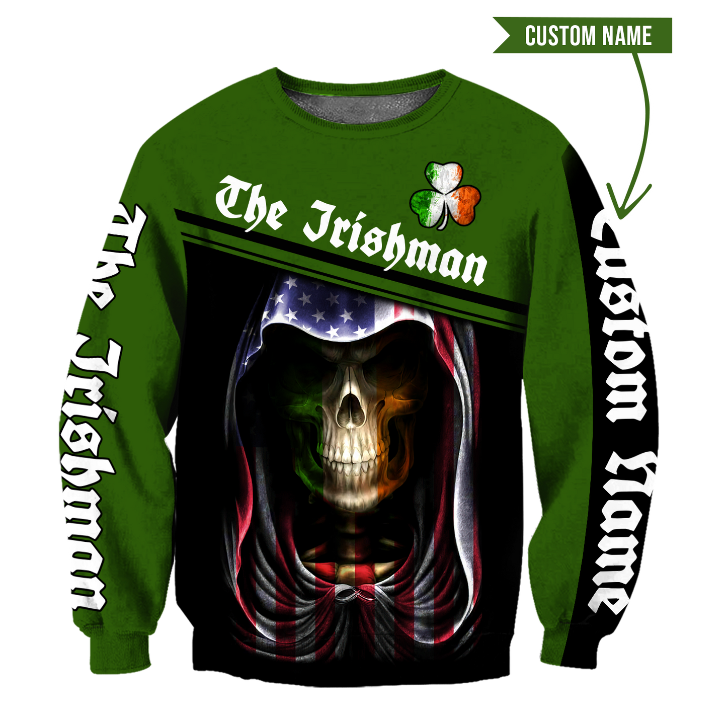3D All Over Printed Irish Skull St Patrick Day  Unisex Shirts Custom Name XT