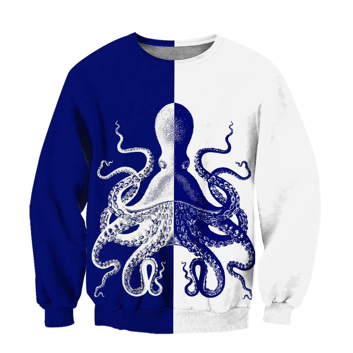 Premium Unisex Hoodie Blue And White Kraken Octopus King of The Seven Seas ML