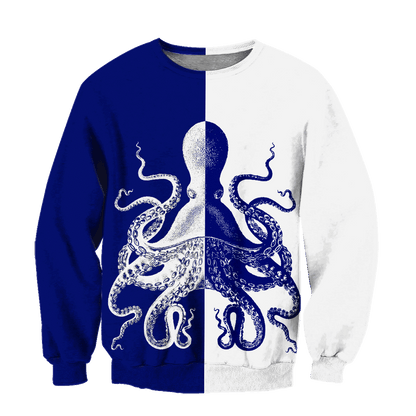 Premium Unisex Hoodie Blue And White Kraken Octopus King of The Seven Seas ML
