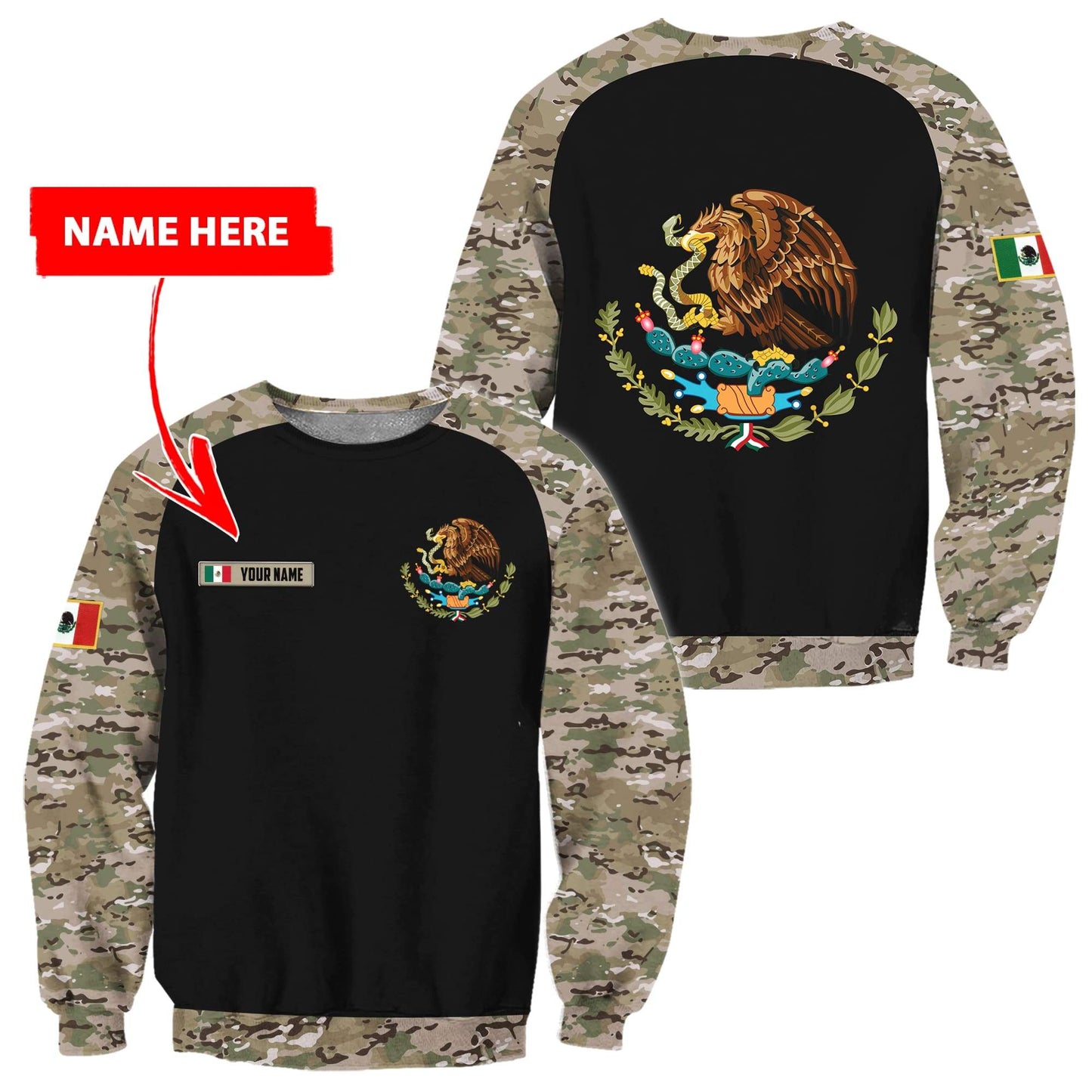 Mexico Coat Of Arms no02 Personalized Name 3D Unisex Hoodie