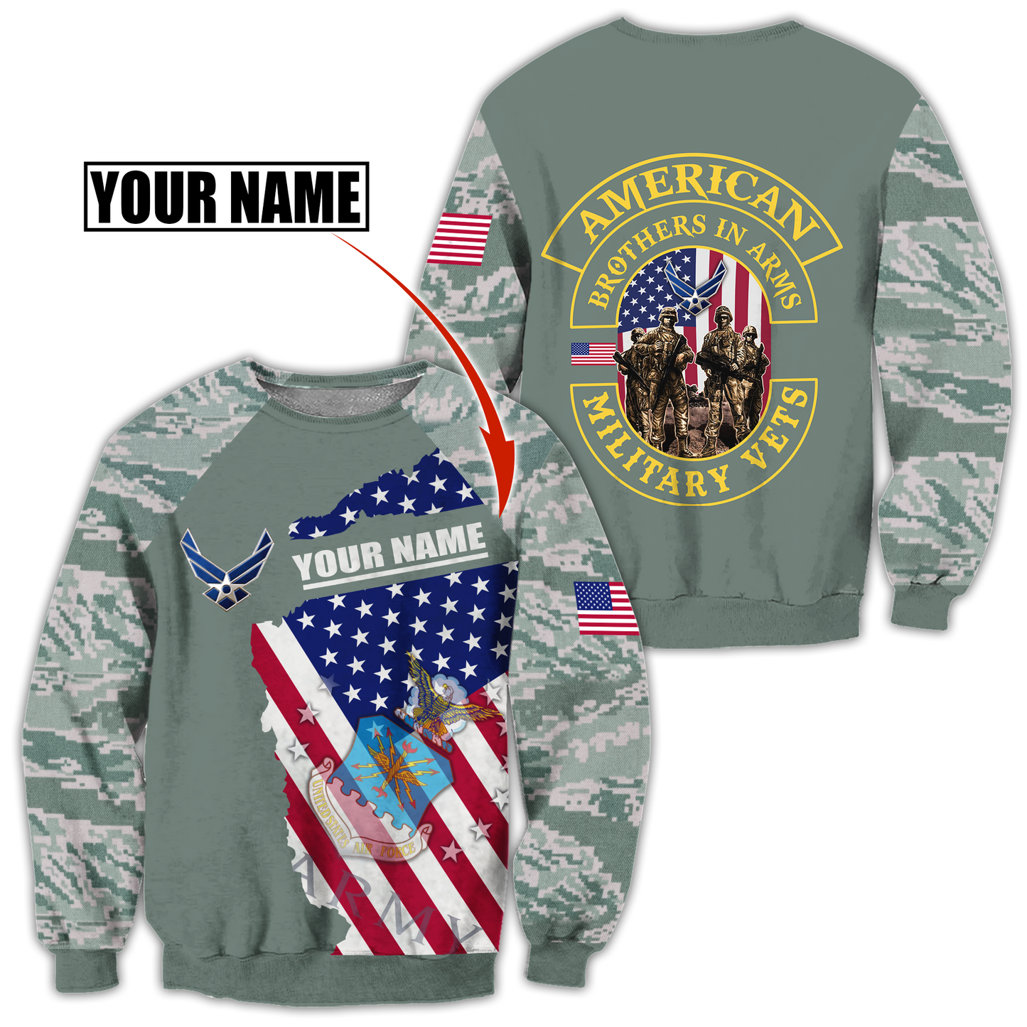 Custom name US Air Force Veteran Brothers in arms 3D print shirts