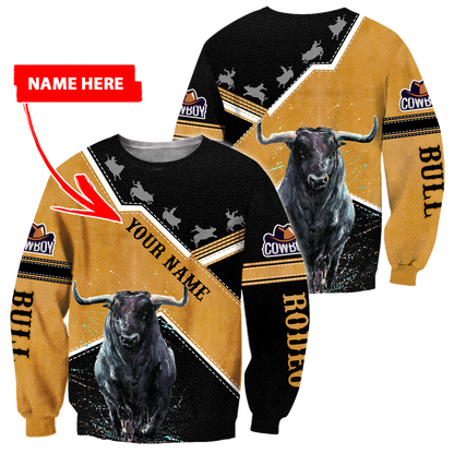 Personalized Name Bull Riding 3D All Over Printed Unisex Shirts Black Bull