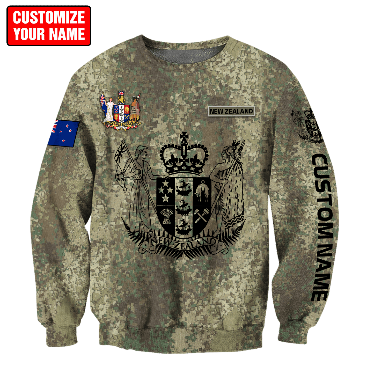 Custom Name New Zealand Aotearoa Coat Of Arm Army 3D All Over Printed Unisex Shirts