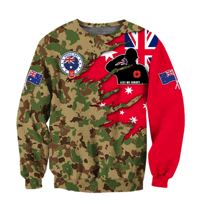 Anzac day remembrance Kiwi and Australia Veteran Camo 3D print shirt