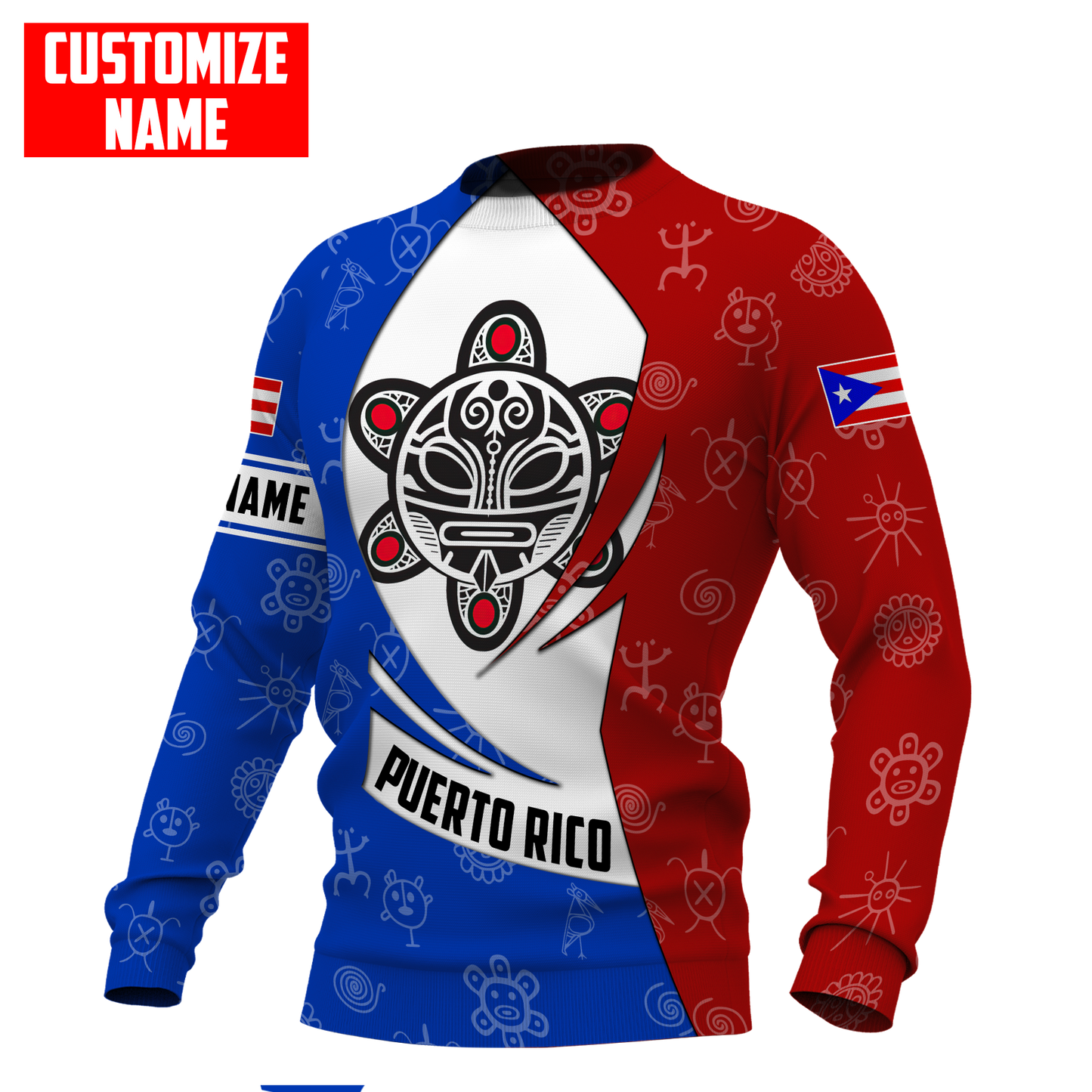 Customize Name Taino Tattoo Puerto Rico 3D All Over Printed Unisex Shirts