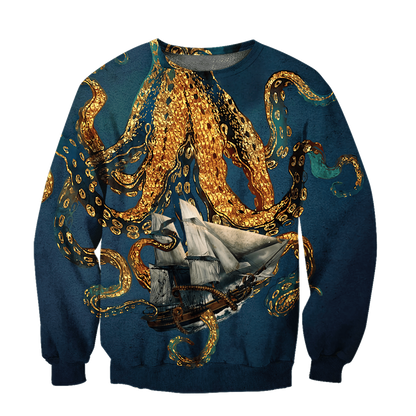 Premium Unisex Hoodie Black And White Kraken Octopus King of The Seven Seas ML