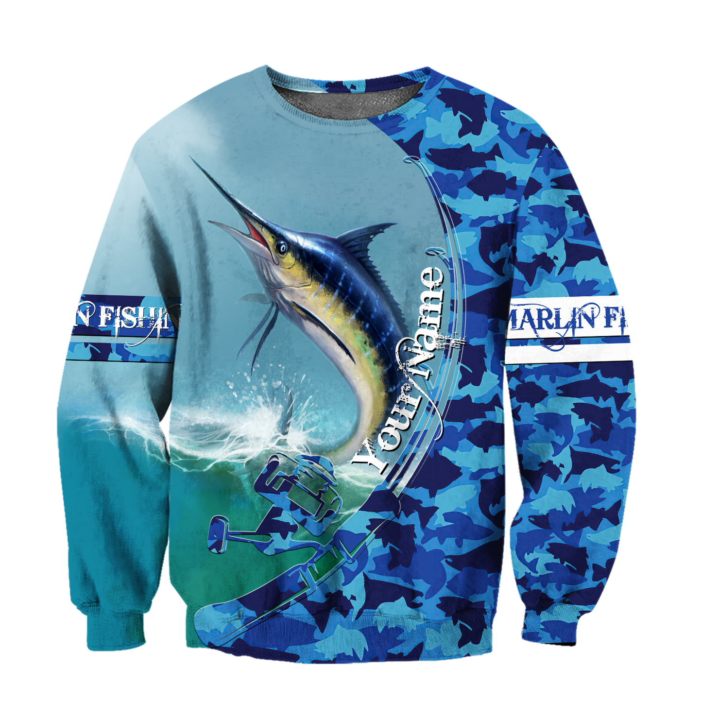 Custom name Marlin Fishing Camo 3D Design print shirts