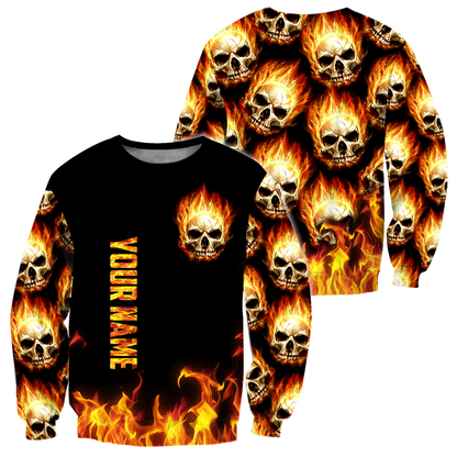 Customize Name Fire Skull Hoodie For Men And Women TNA29052102
