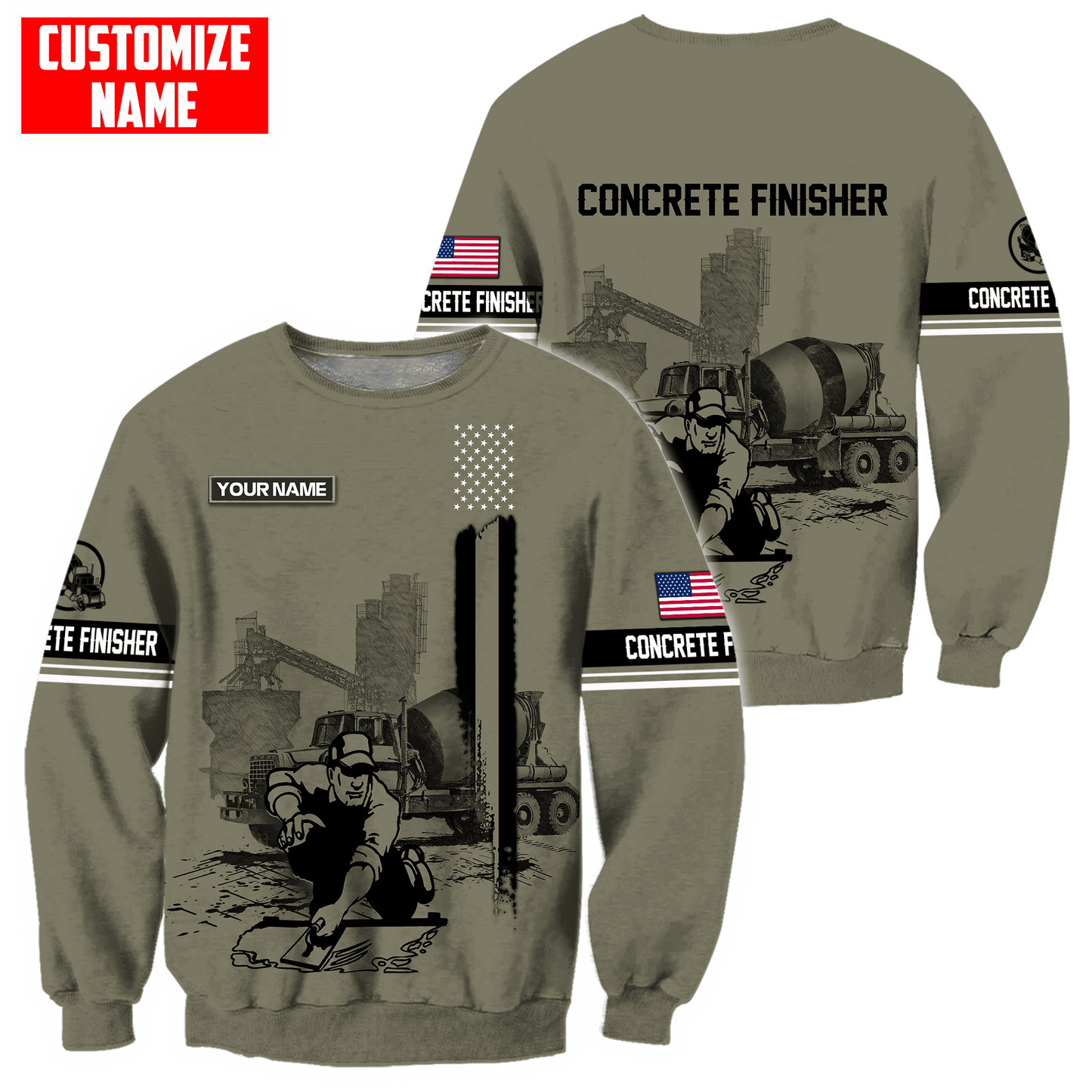 Customized Name US Concrete Finisher With Poured Concrete 3D All Over Printed Shirts