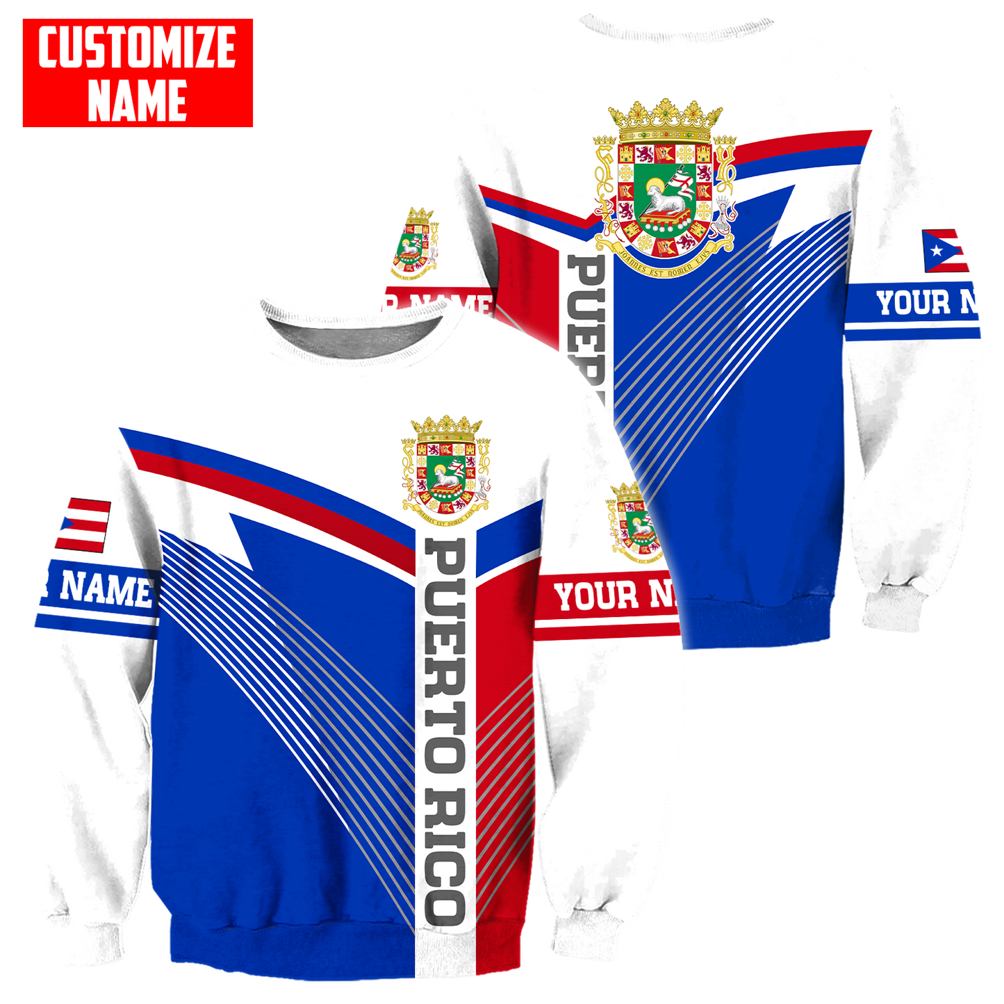 Customize Name Puerto Rico 3D All Over Printed Unisex Shirts