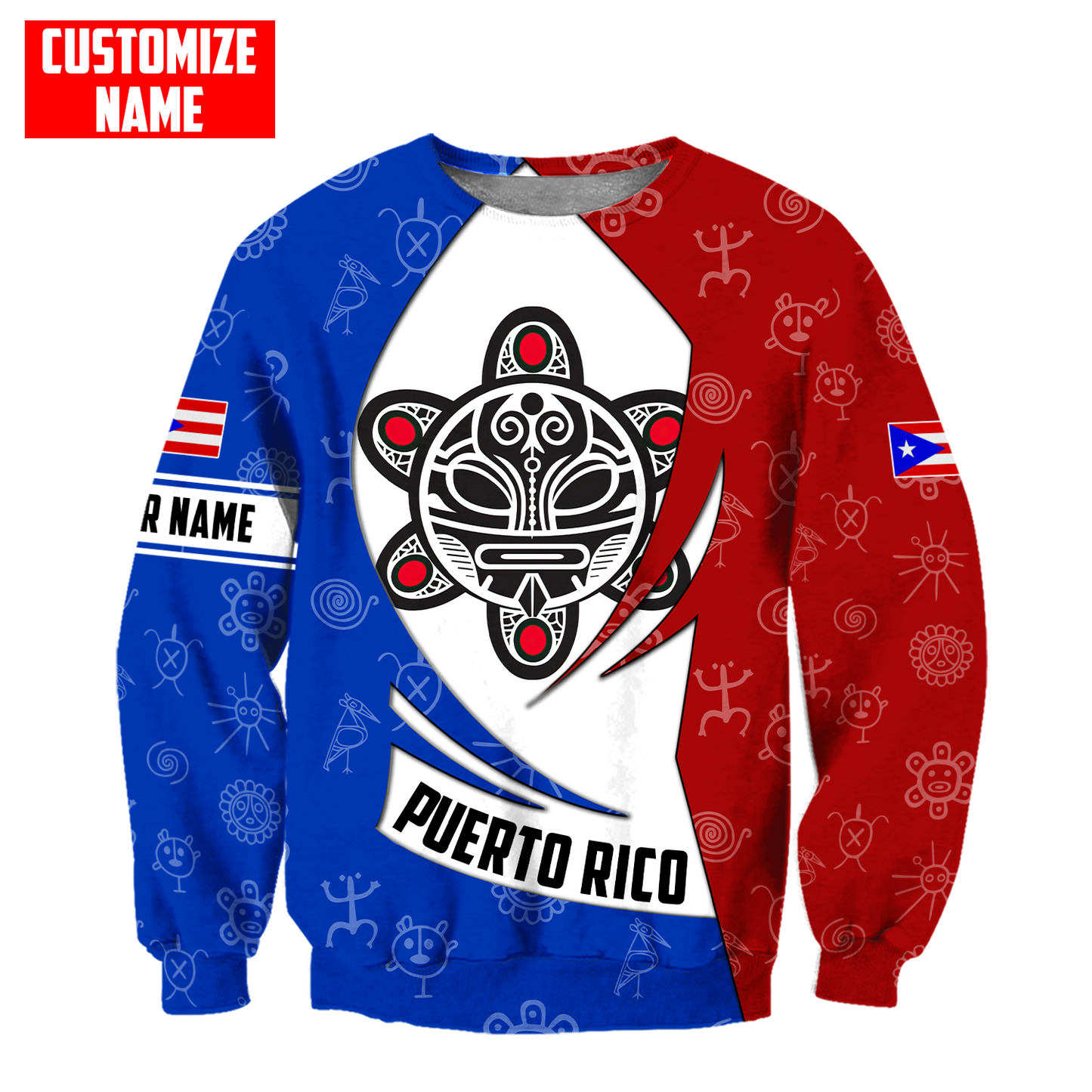 Customize Name Taino Tattoo Puerto Rico 3D All Over Printed Unisex Shirts