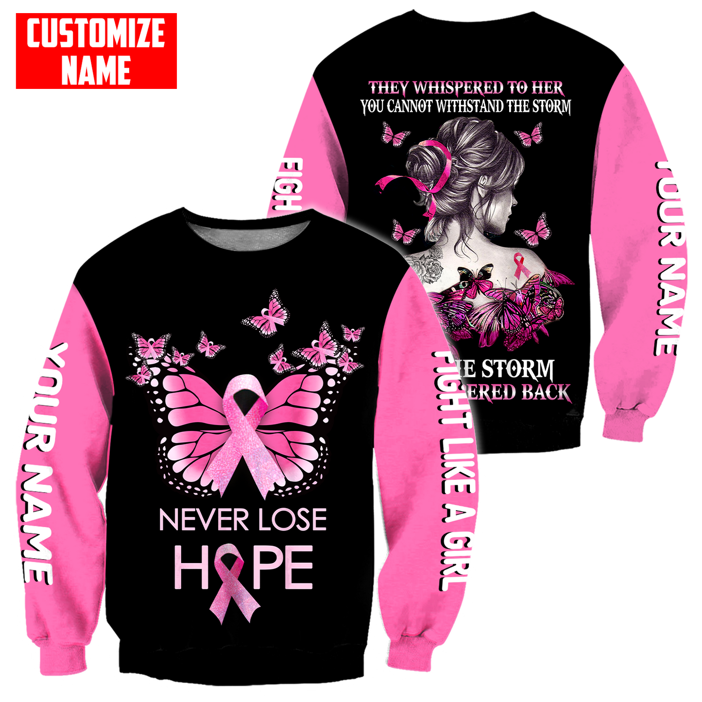 Breast cancer butterfly never lose hope custom name 3D All Over Printed Shirt
