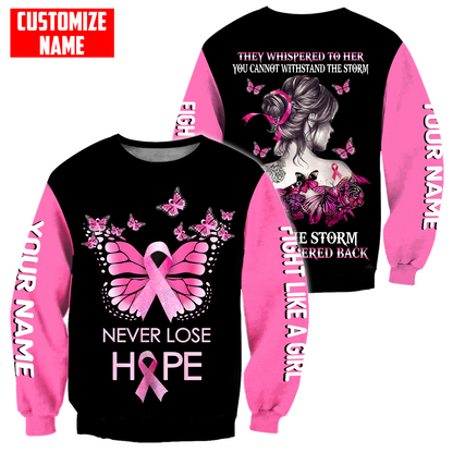 Breast cancer butterfly never lose hope custom name 3D All Over Printed Shirt