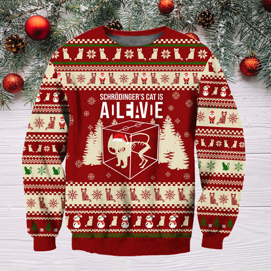Schrödinger's Cat Science Ugly Christmas Sweater