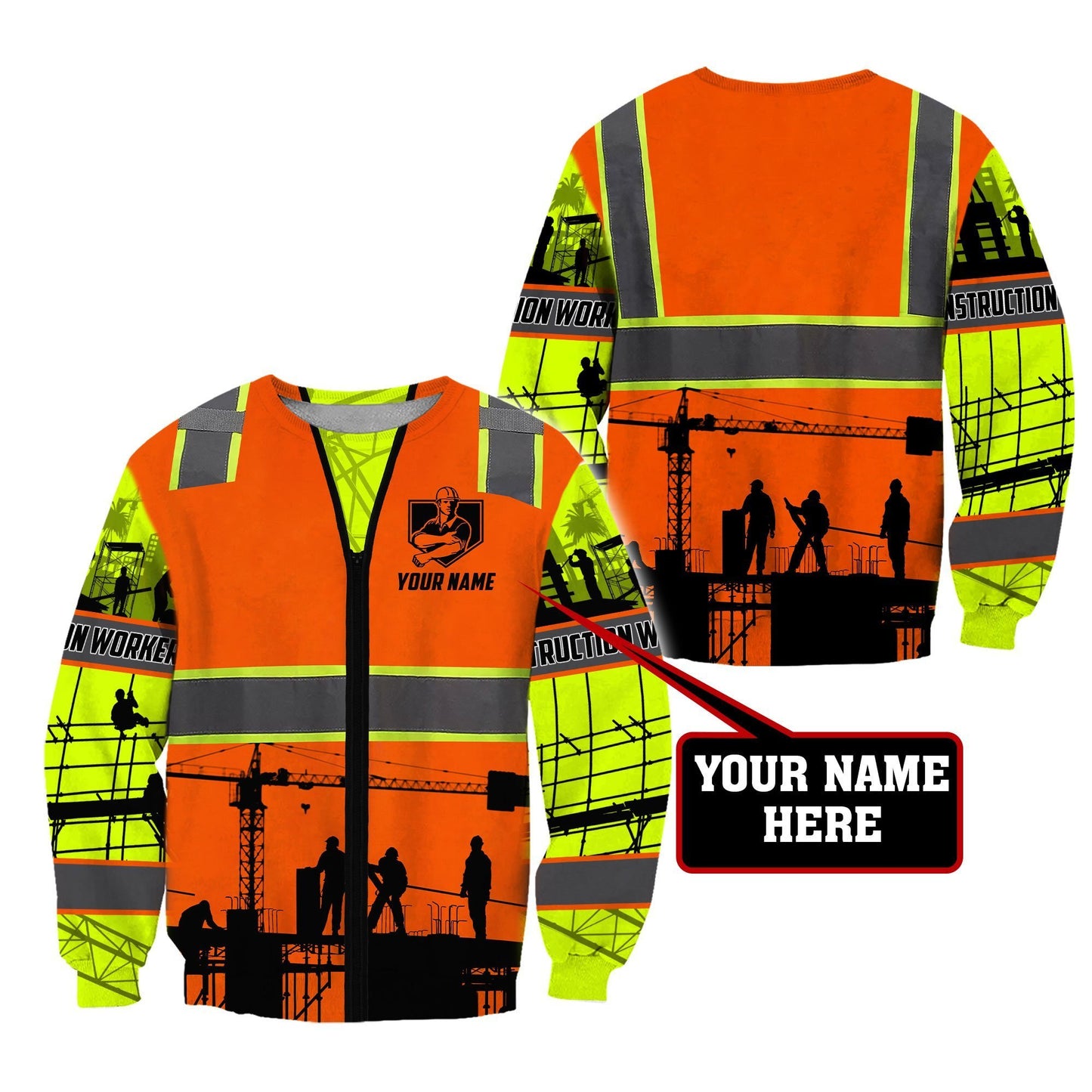 Construction Worker Safety Custom name 3D Printed Shirts