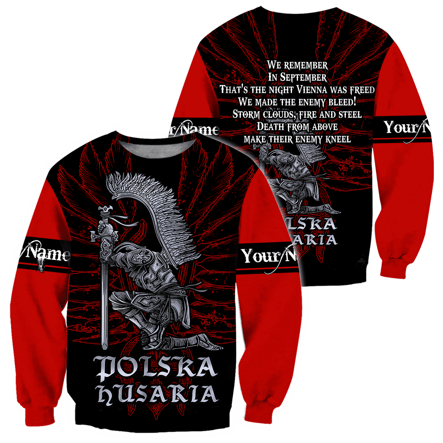 Premium Hussars Red Polska Husaria Custom name 3D Printed Shirts