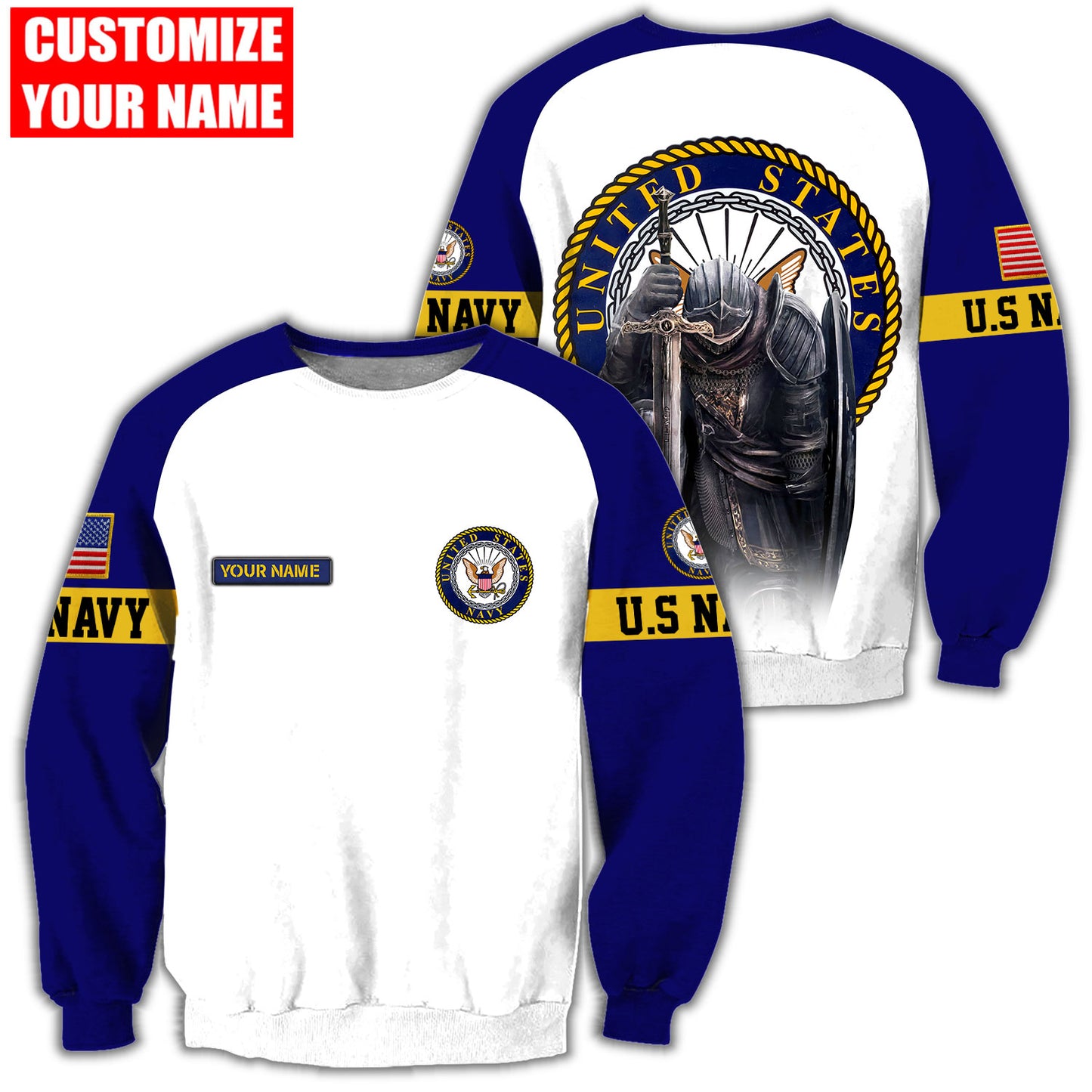 Customized name US Navy 3D All Over Printed Unisex Shirts