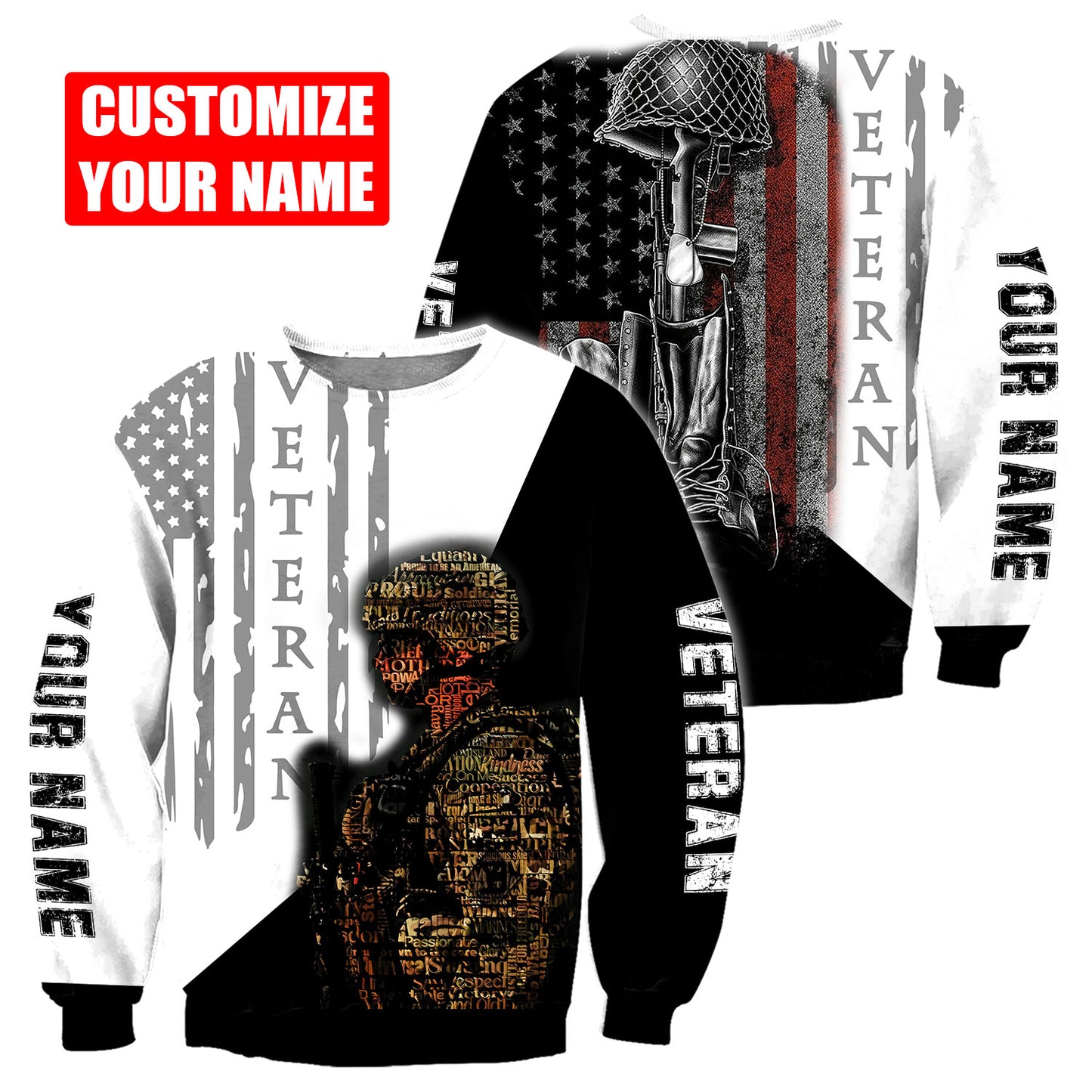Custom Name US Veteran 3D All Over Printed Unisex Shirts