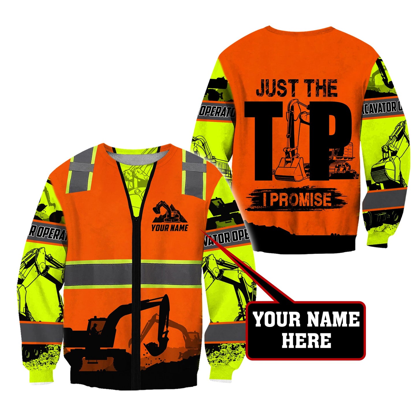Premium Personalized 3D Printed Excavator Operator Shirts Just The Tip MEI