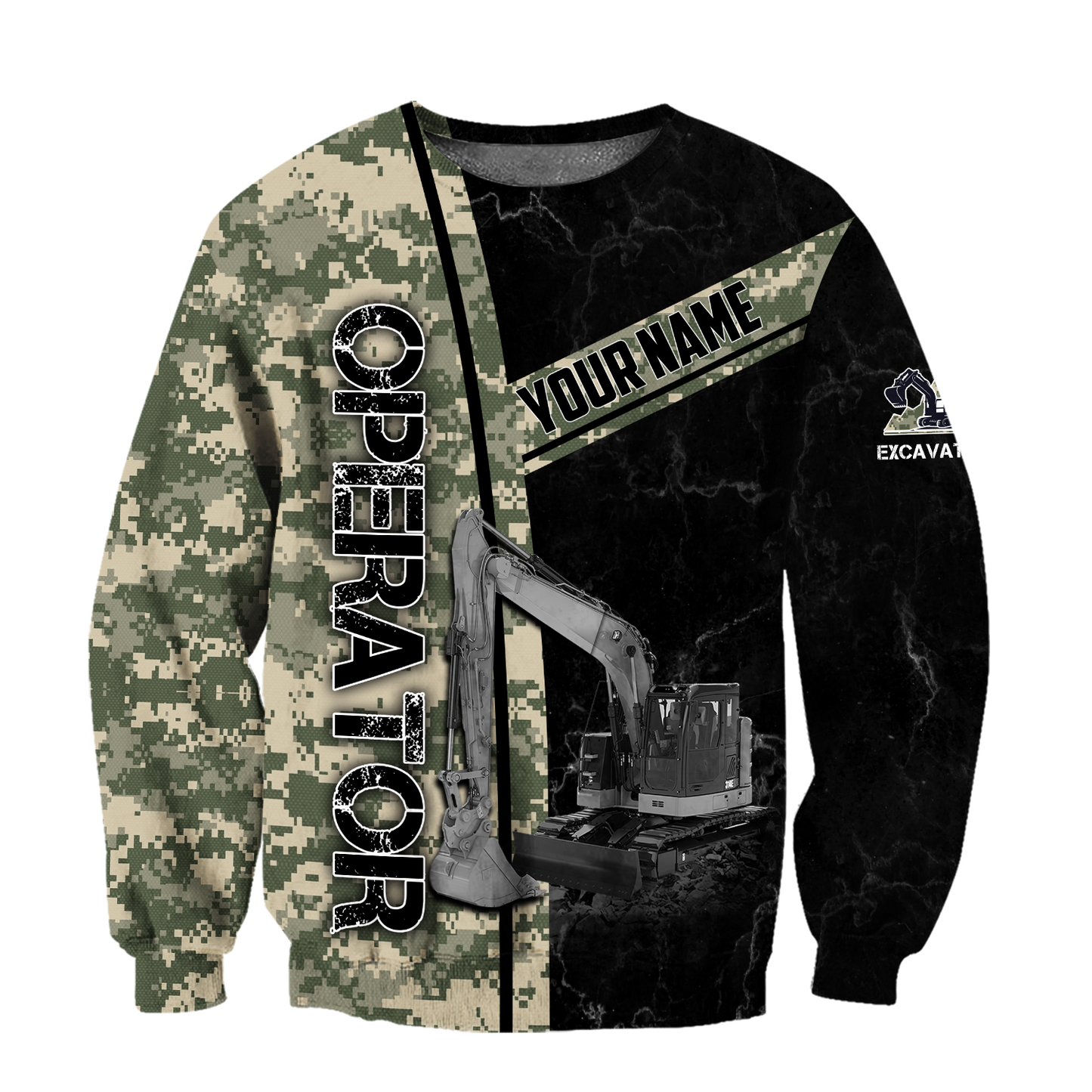 Premium Personalized 3D Printed Camo Excavator Operator Shirts MEI