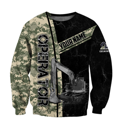 Premium Personalized 3D Printed Camo Excavator Operator Shirts MEI