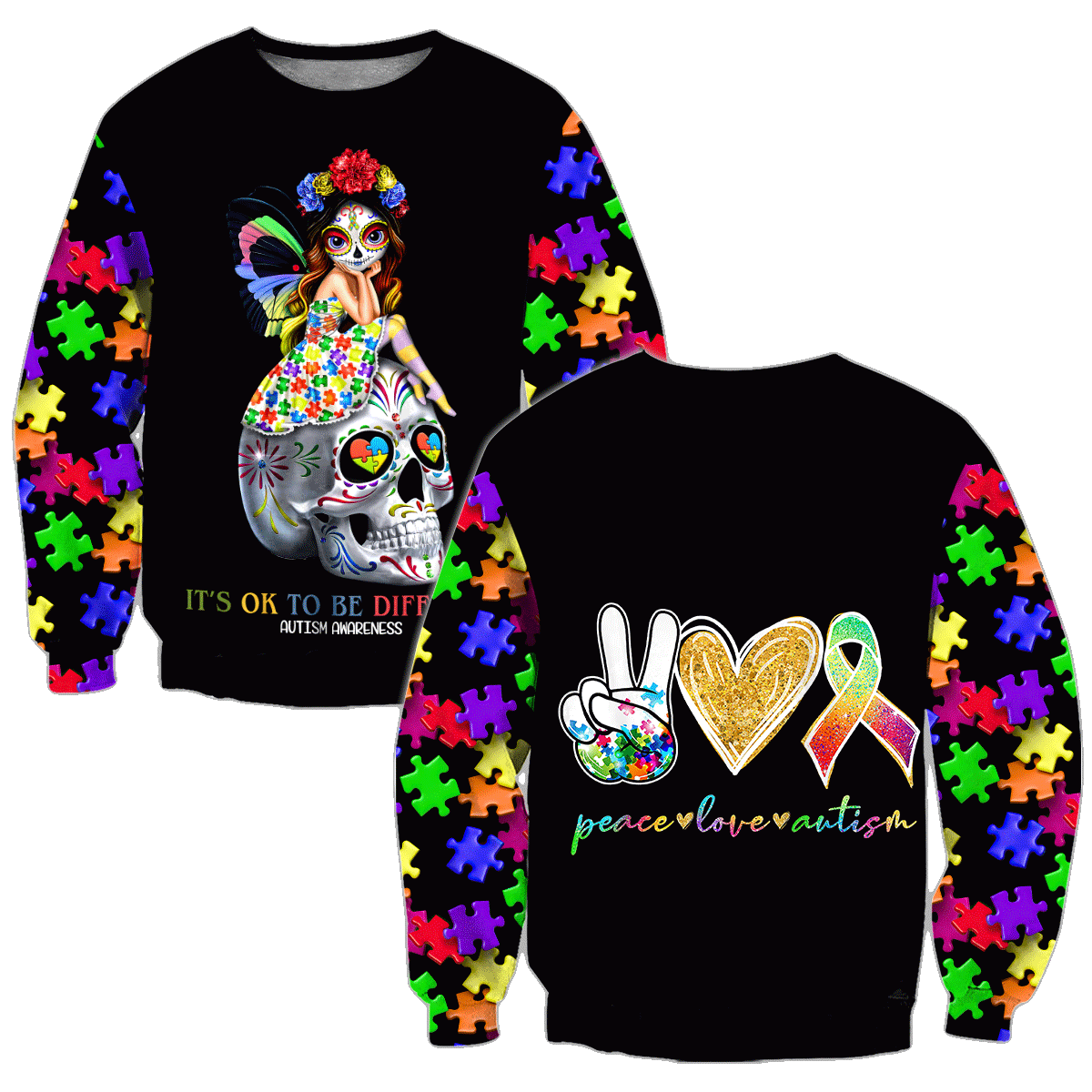 3D All Over Printed Autism Awareness -Cute Skull  Unisex Shirts XT