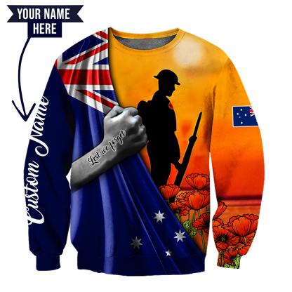 Lest we forget Custom name Australia Veteran 3D print shirt