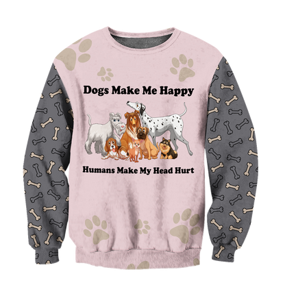 3D All Over Printed Dog Make Me Happy Unisex Shirts XT