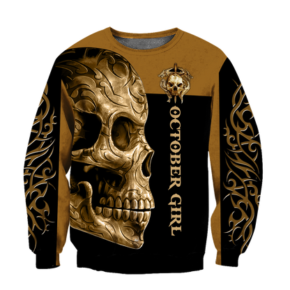October Girl Skull 3D All Over Printed Shirts For Men and Women MH28062101
