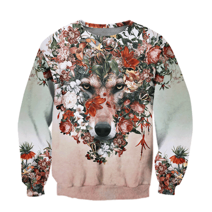 Wolf Floral 3D All Over Printed Unisex Deluxe Hoodie ML