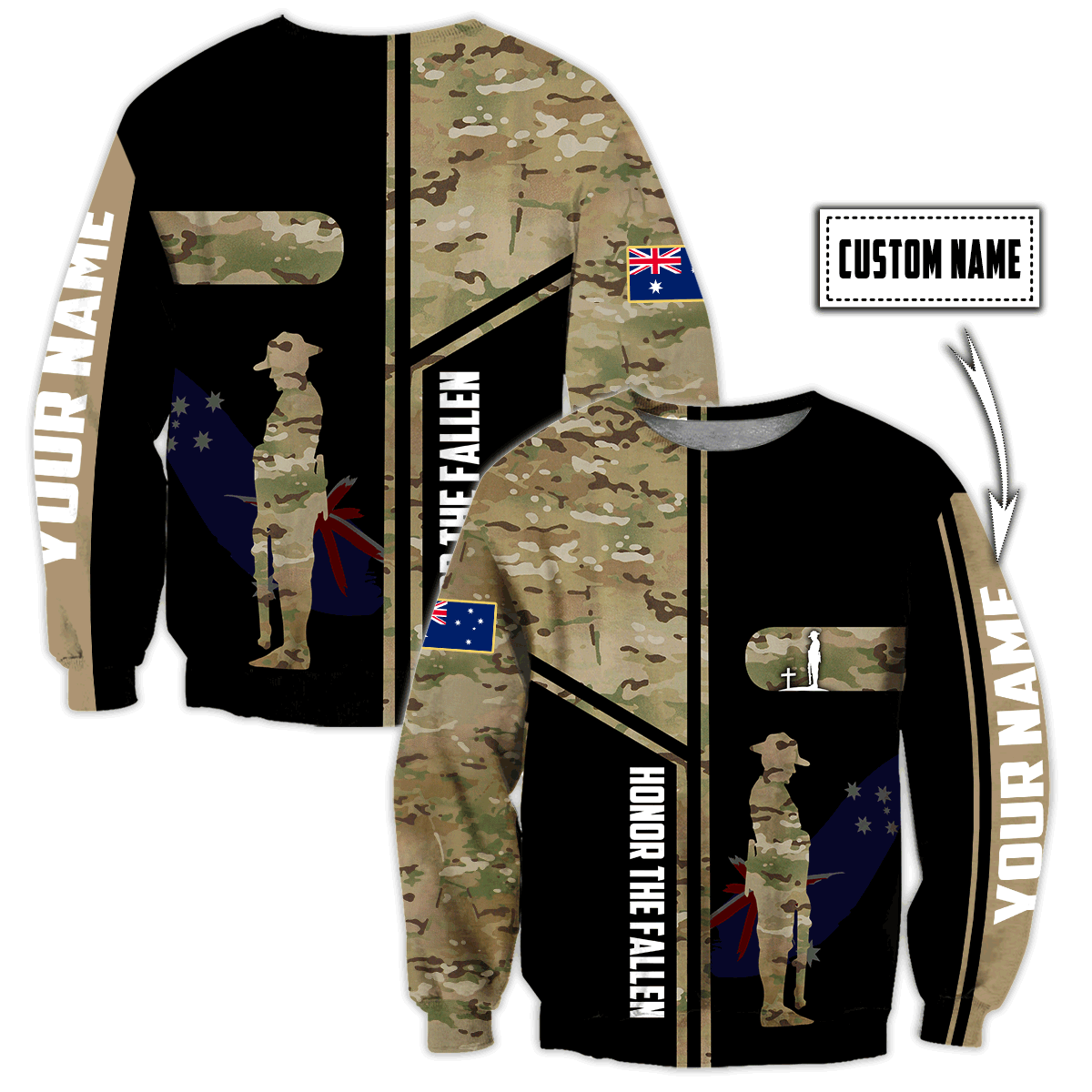 Custom name Australia Army Camo 3D Design print shirts ver.1