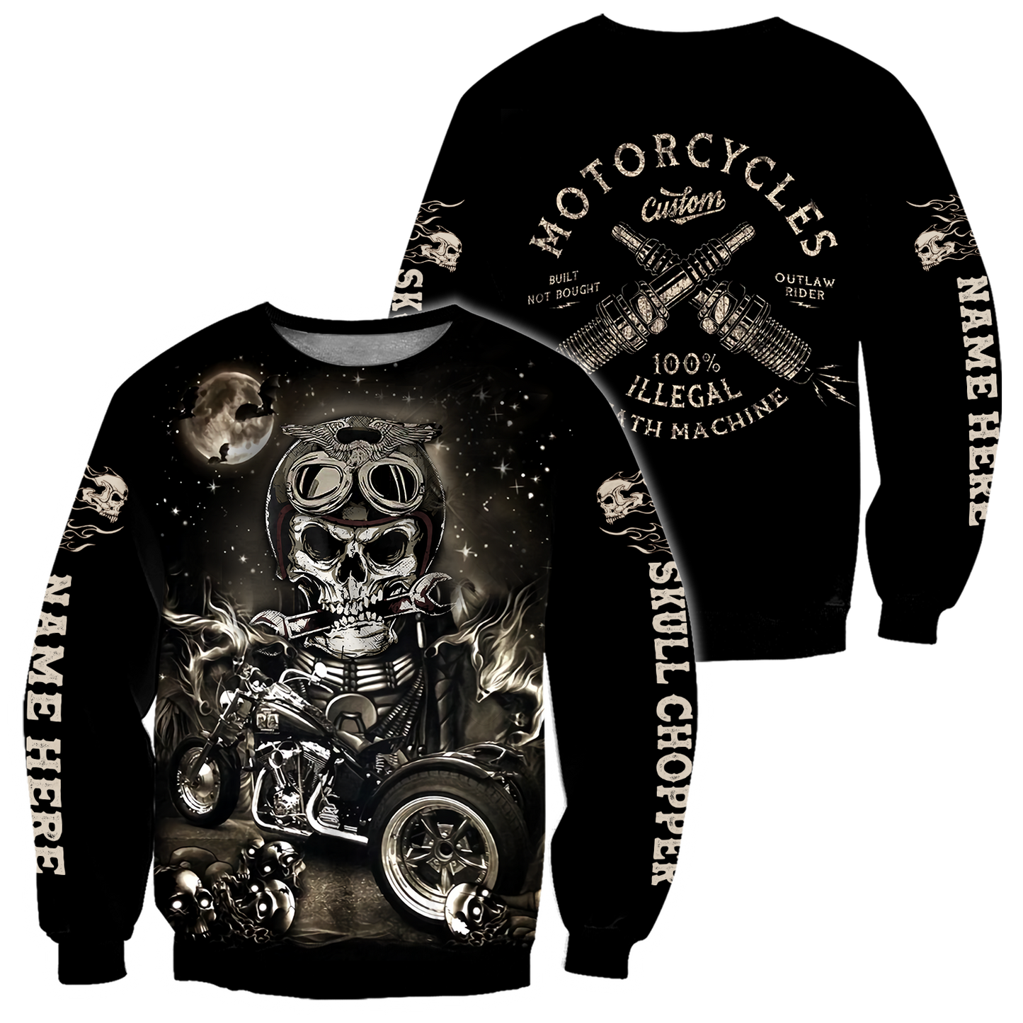 Customize Name Motorcycle Racing 3D All Over Printed Unisex Shirts Skull Chopper