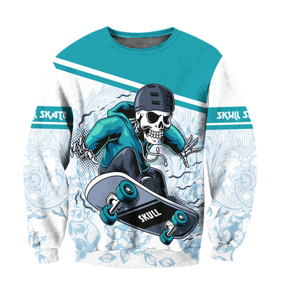 Premium Skateboard Skull 3D All Over Printed Unisex Shirts