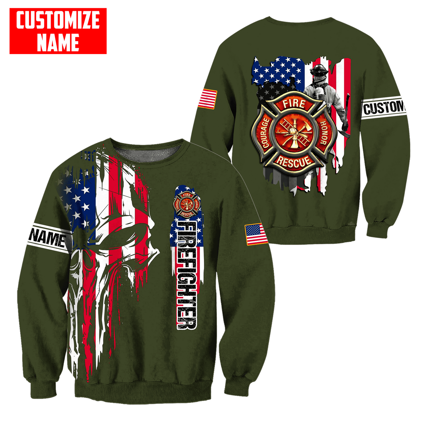 Customize Name Firefighter 3D All Over Printed Unisex Shirts