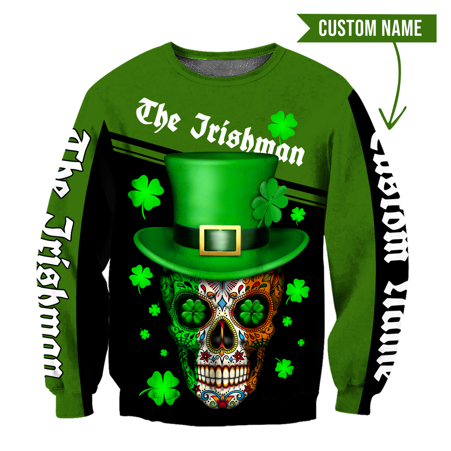 3D All Over Printed  Skull Irish St Patrick Day Unisex Shirts Custom name XT