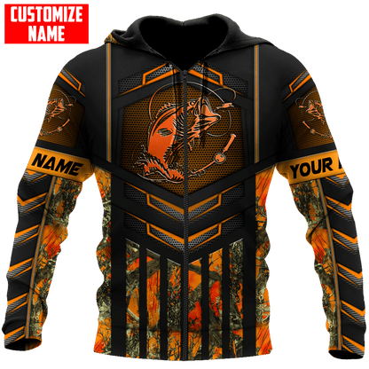 Custom name Fishing Orange Steel Camo 3D printed shirts