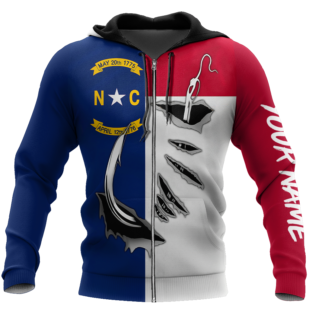 Custom name Hook fishing NC North Carolina Flag 3D printed shirts Fishing State