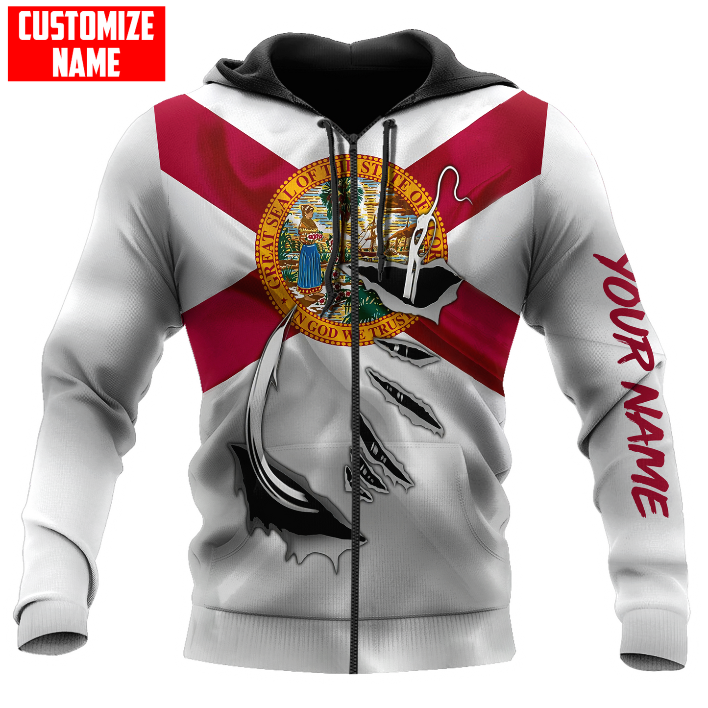 Custom name Hook fishing FL Florida Flag 3D printed shirts Fishing State