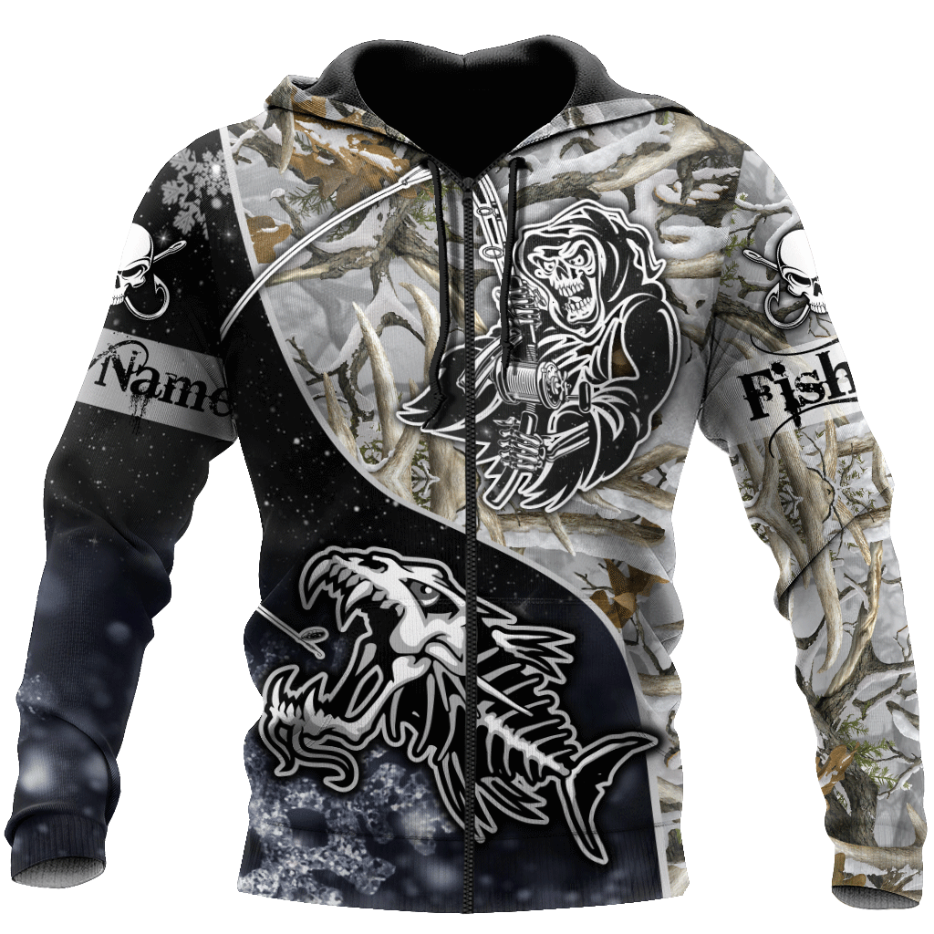 Custom name Fishing skull Ice Camo fishing shirts for men and women HHT21102103