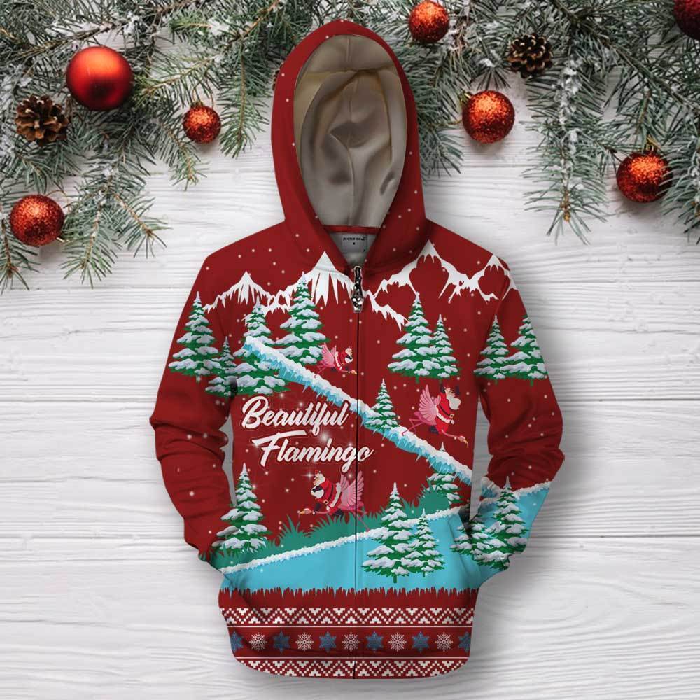 3D All Over Print Flamingo Christmas Hoodie-Apparel-HD09-Zipped Hoodie-S-Vibe Cosy™
