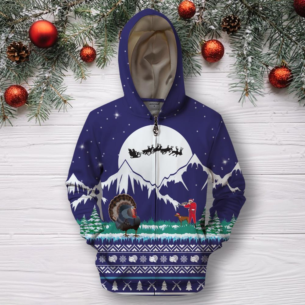 3D All Over Print Hunting Turkey Christmas Hoodie-Apparel-HD09-Zipped Hoodie-S-Vibe Cosy™