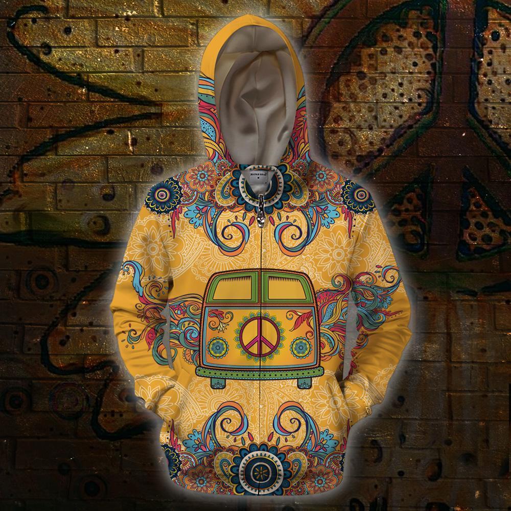 Bus Hippie 3D All Over Printed Shirts for Men and Women TT-Apparel-TT-Zipped Hoodie-S-Vibe Cosy™