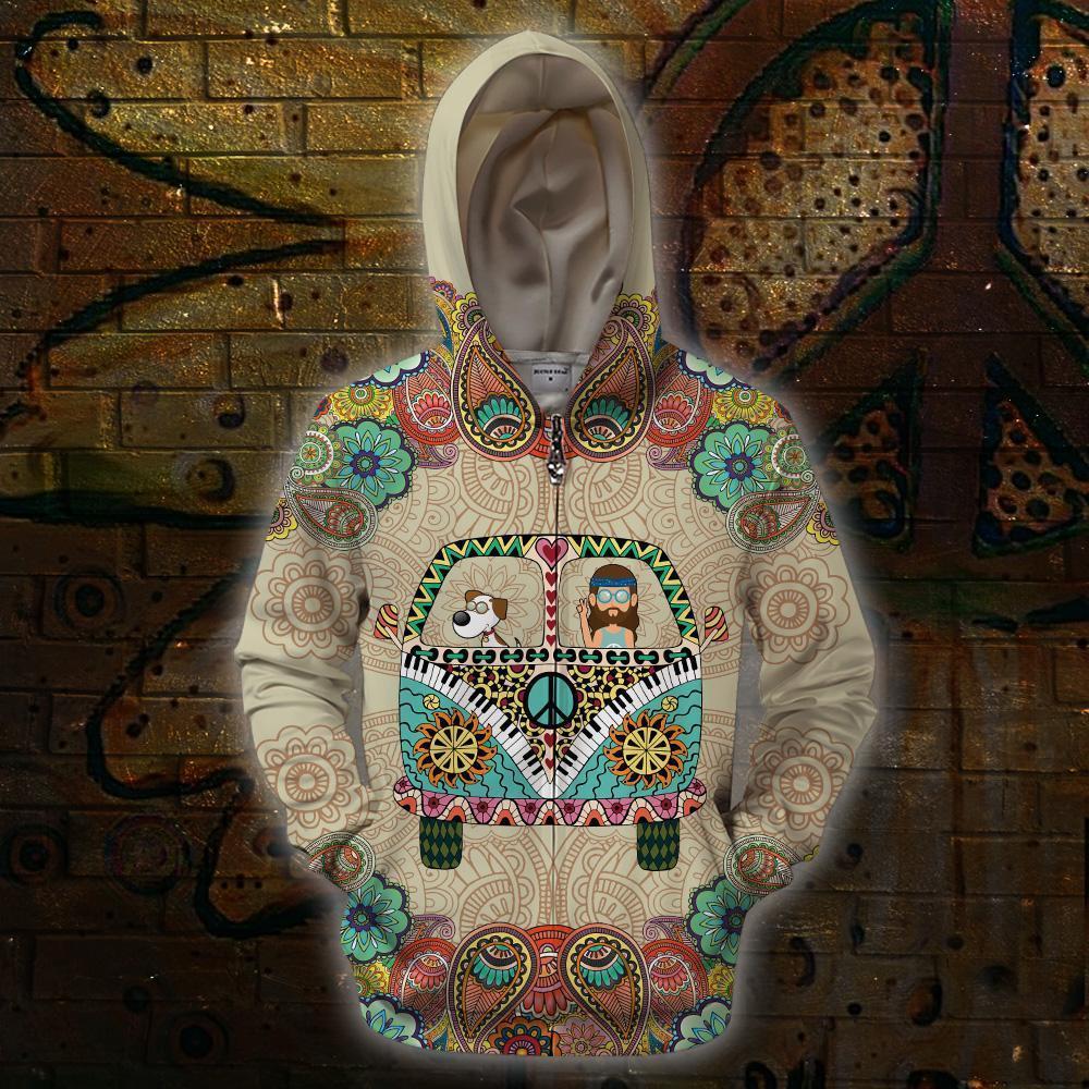 Dog Hippie 3D All Over Printed Shirts for Men and Women TT-Apparel-TT-Zipped Hoodie-S-Vibe Cosy™