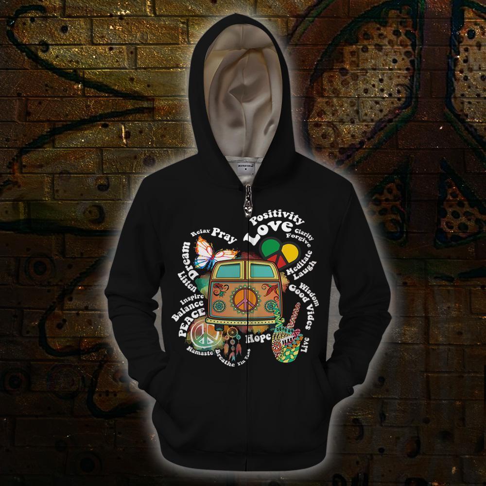 3D All Over Print Hippie Quotes Hoodie-Apparel-HD09-Zipped Hoodie-S-Vibe Cosy™