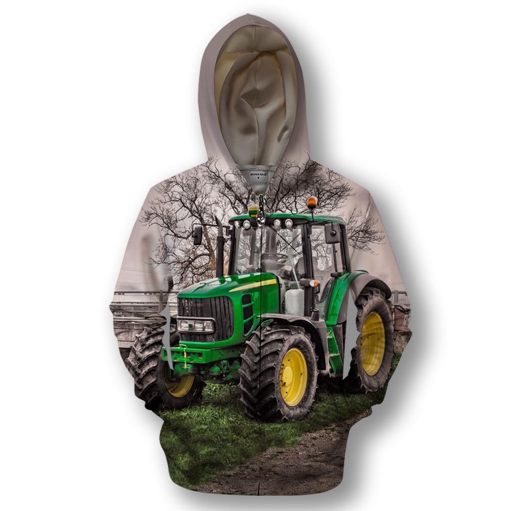 Green Tractor Hoodie-Apparel-HD09-Zipped Hoodie-S-Vibe Cosy™
