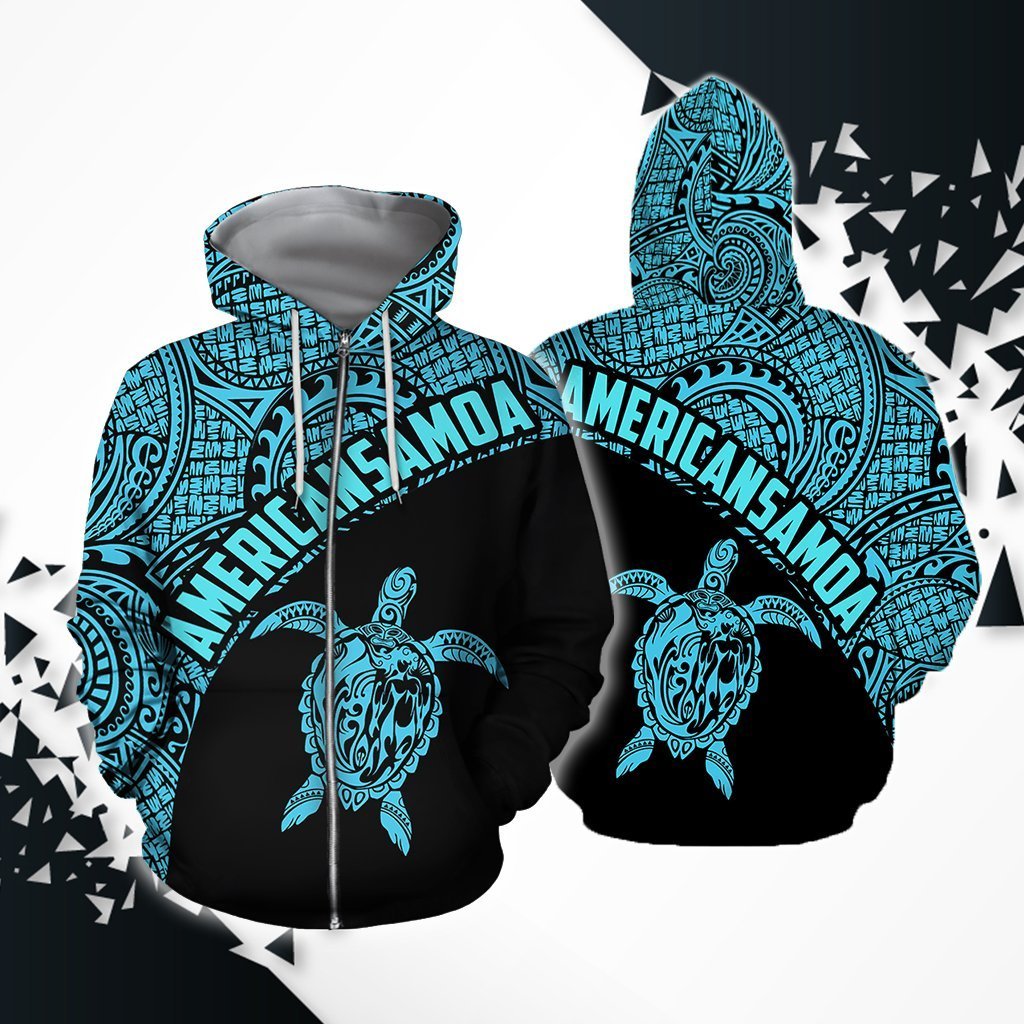 American Samoa Polynesian Hoodie - Blue PL-Apparel-PL8386-Zipped Hoodie-S-Vibe Cosy™