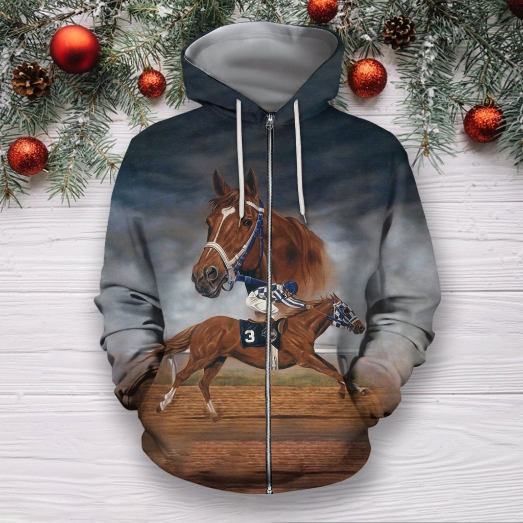 3D ALL OVER PRINTED SECRETARIAT HORSE SHIRTS AND SHORTS-Apparel-HP Arts-ZIPPED HOODIE-S-Vibe Cosy™