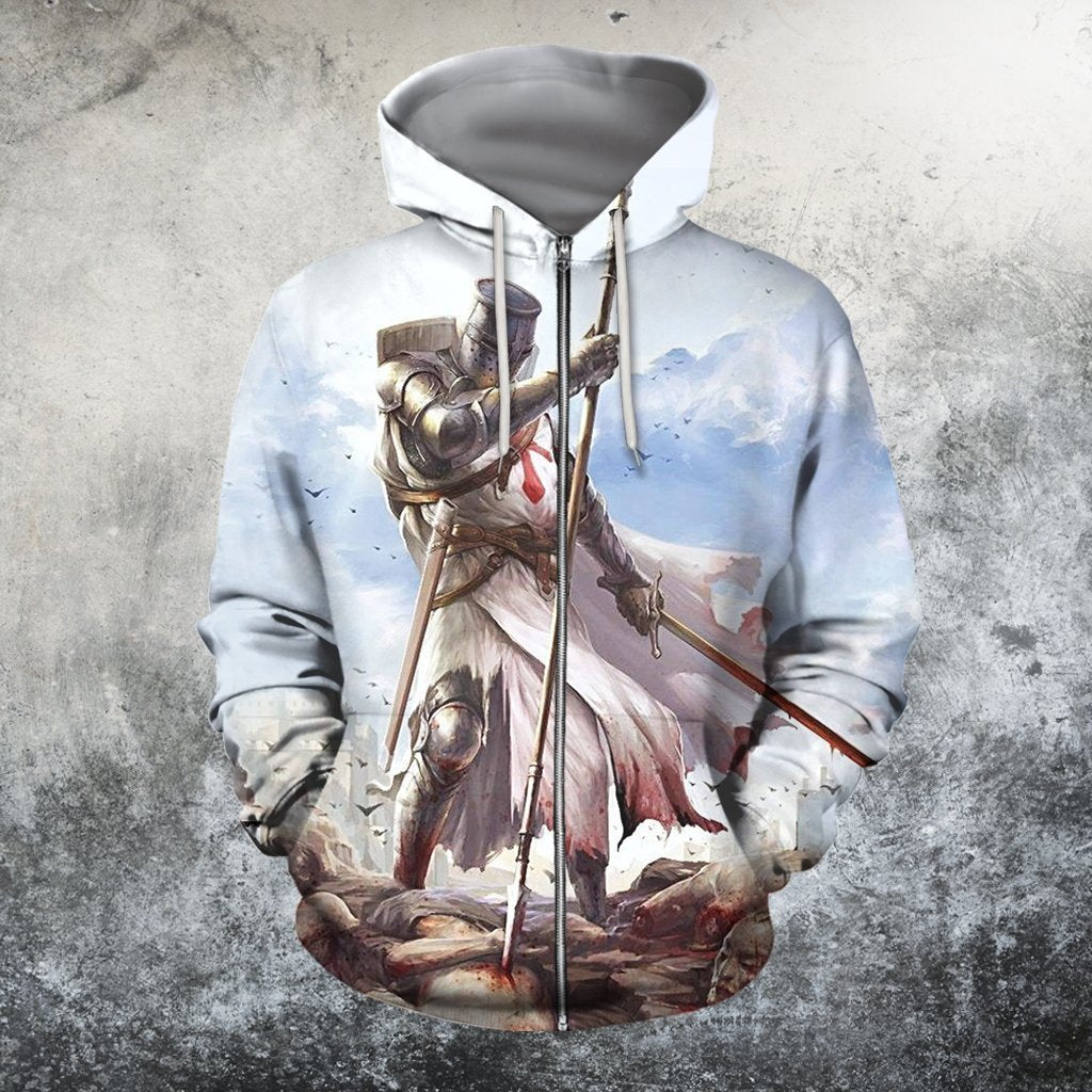 3D All Over Printed Knights Templar T-shirt Hoodie-HP Arts-ZIPPED HOODIE-5XL-Vibe Cosy™