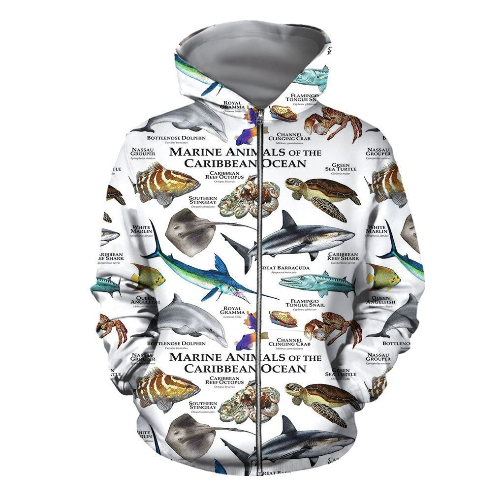 3D All Over Printed Marine Animals of the Caribbean Ocean Shirts And Shorts-Apparel-HP Arts-ZIPPED HOODIE-S-Vibe Cosy™